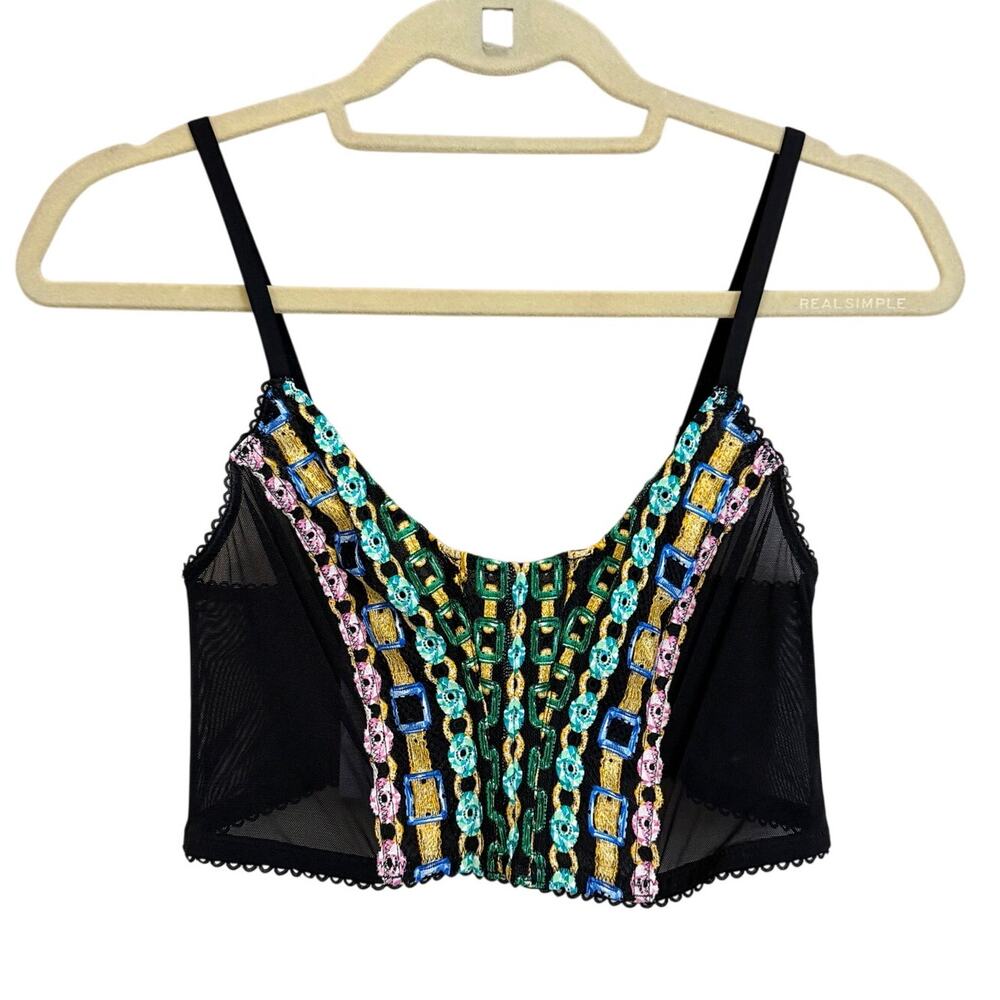 Savage X Fenty Chained In Lace Bustier Size 8-10 Black Sheer Mesh Nightwear - Picture 2 of 7